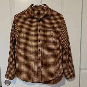 Uniqlo - Men's S - Navy and Yellow Checkered Button-Up Shirt